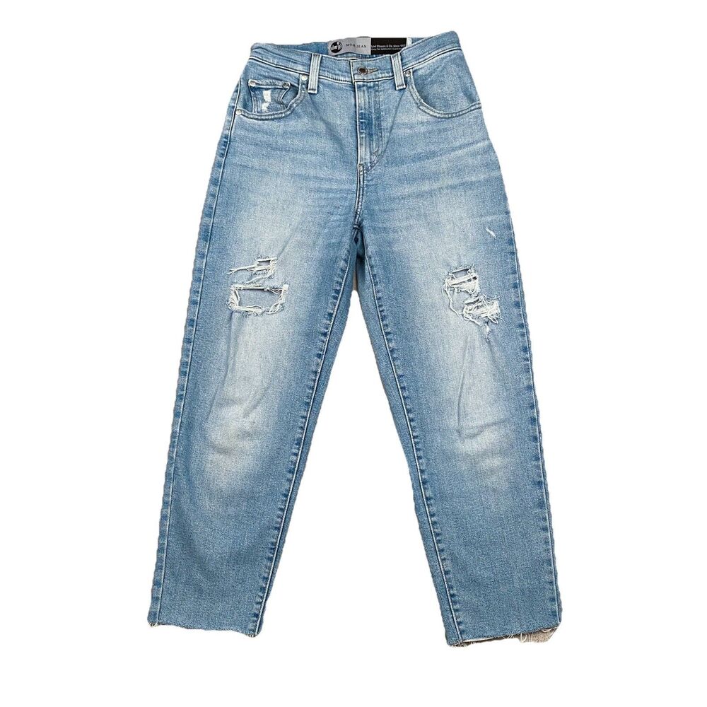 Levis SilverTab Mom Jeans Women 26 Blue High Rise Tapered Leg Distressed Stretch